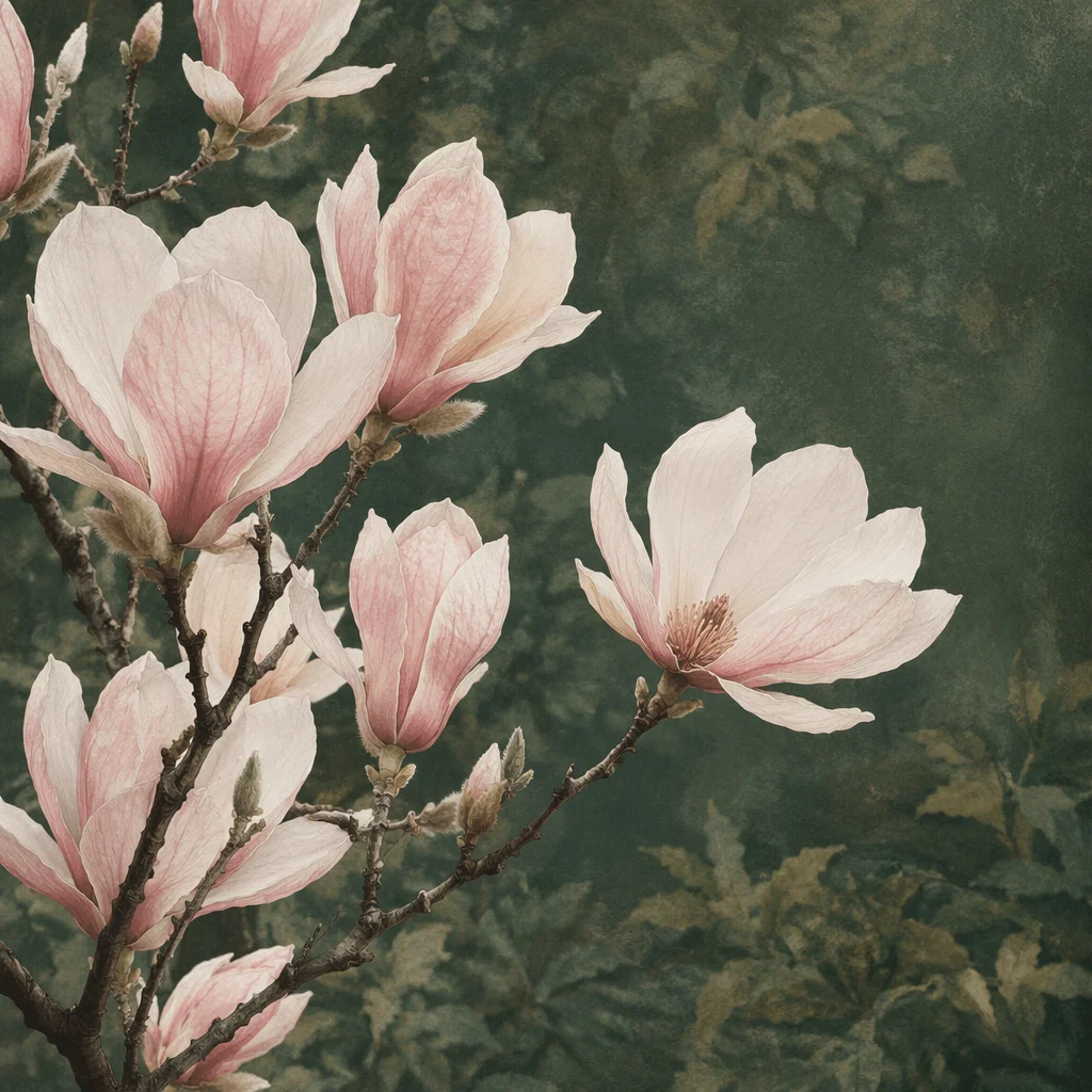 Blooming White Pink Magnolia in Spring