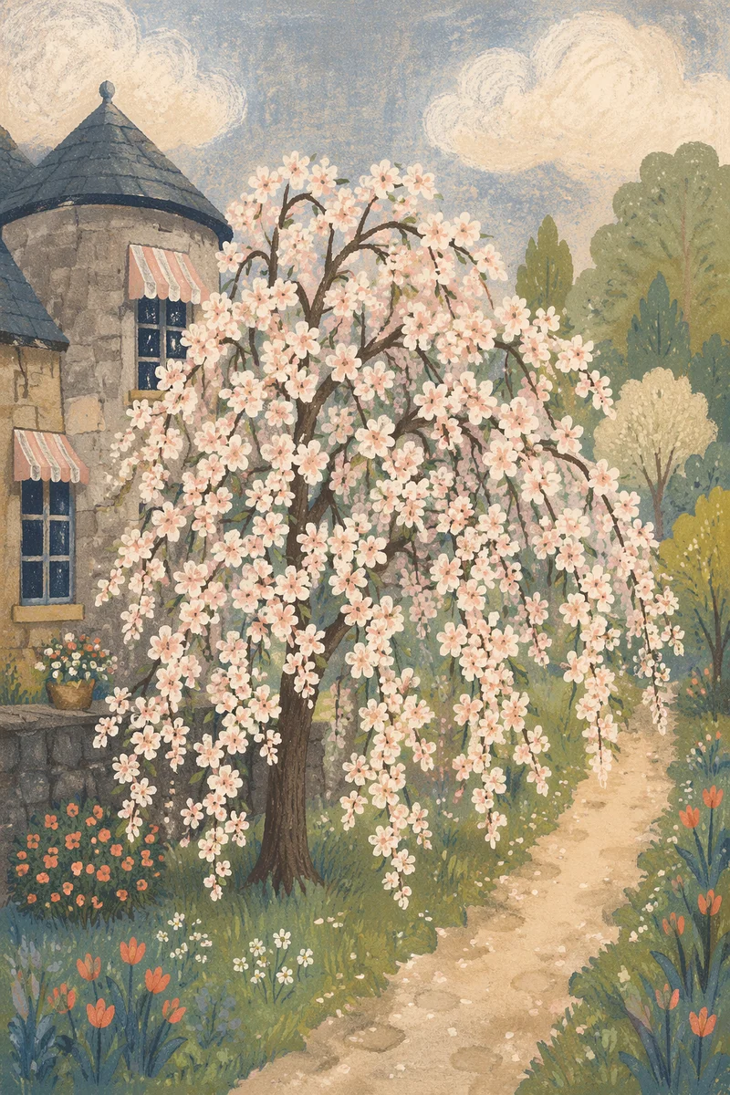 Blooming Magnolia Tree in Soft Spring Garden