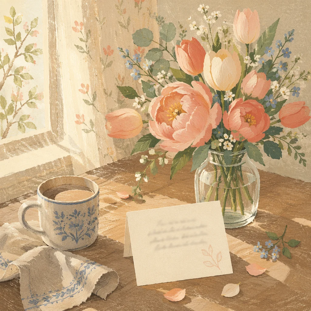 Mothers Day Flowers and Card Table Scene