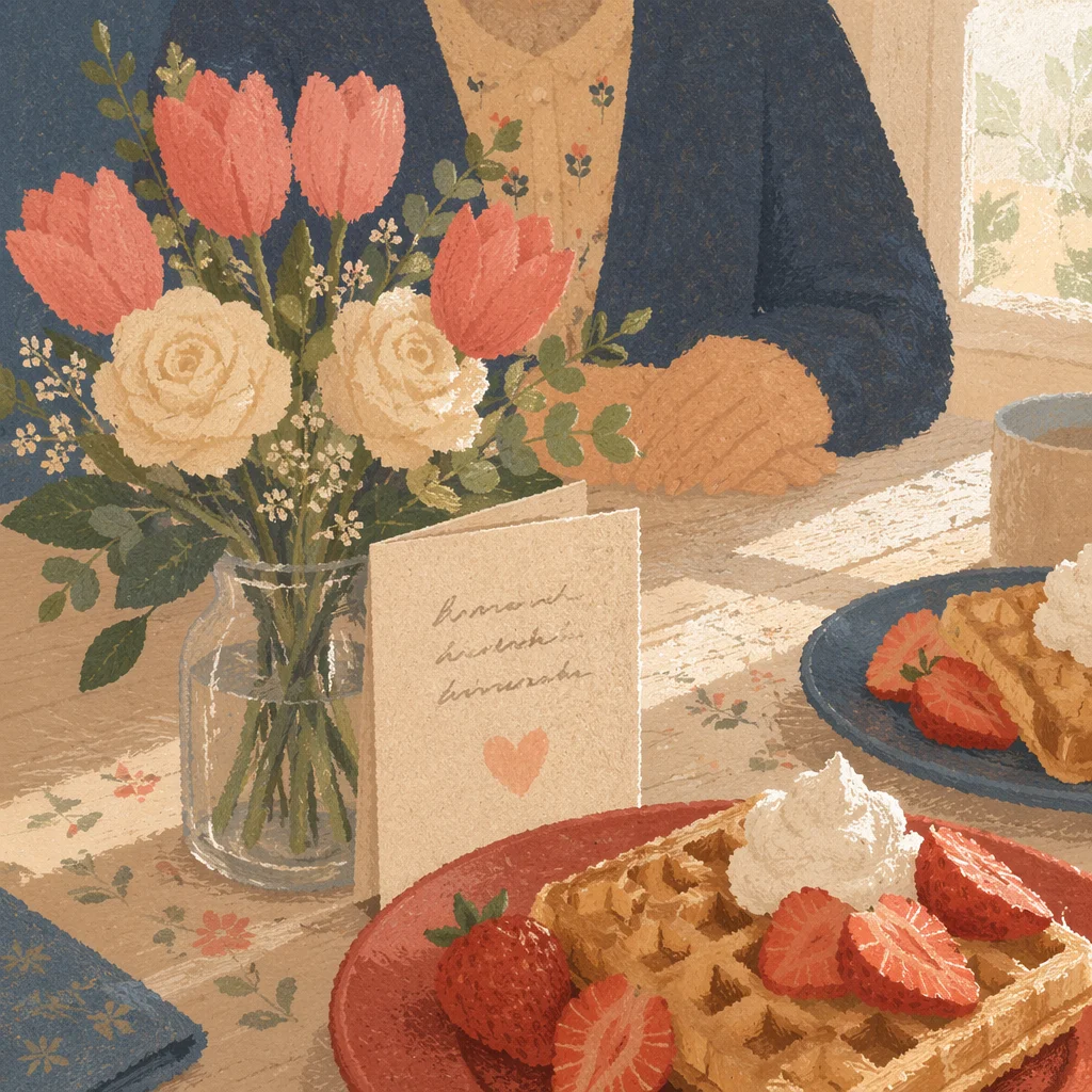 Mothers Day Flowers and Breakfast Card