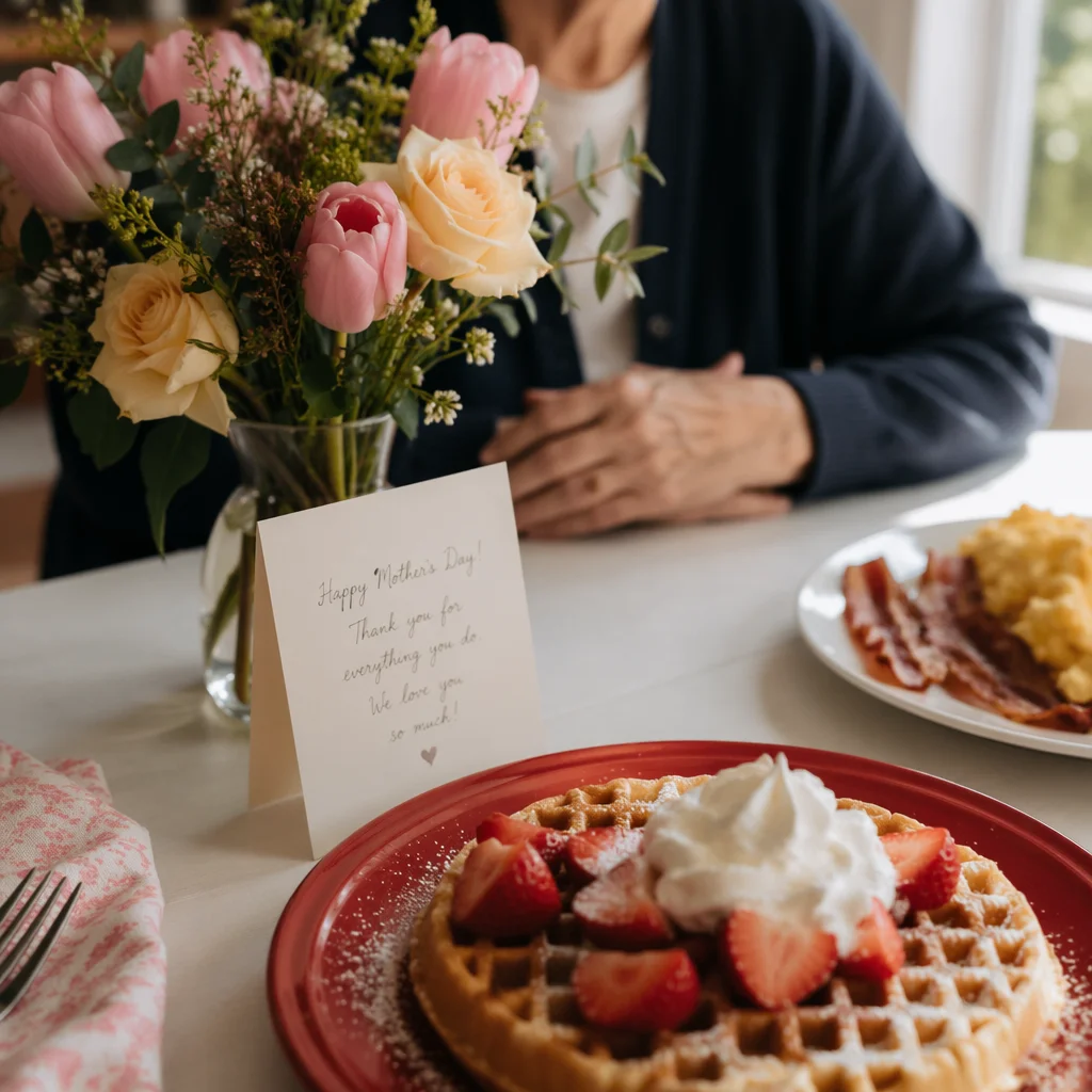 Mothers Day Breakfast Flowers and Greeting Card