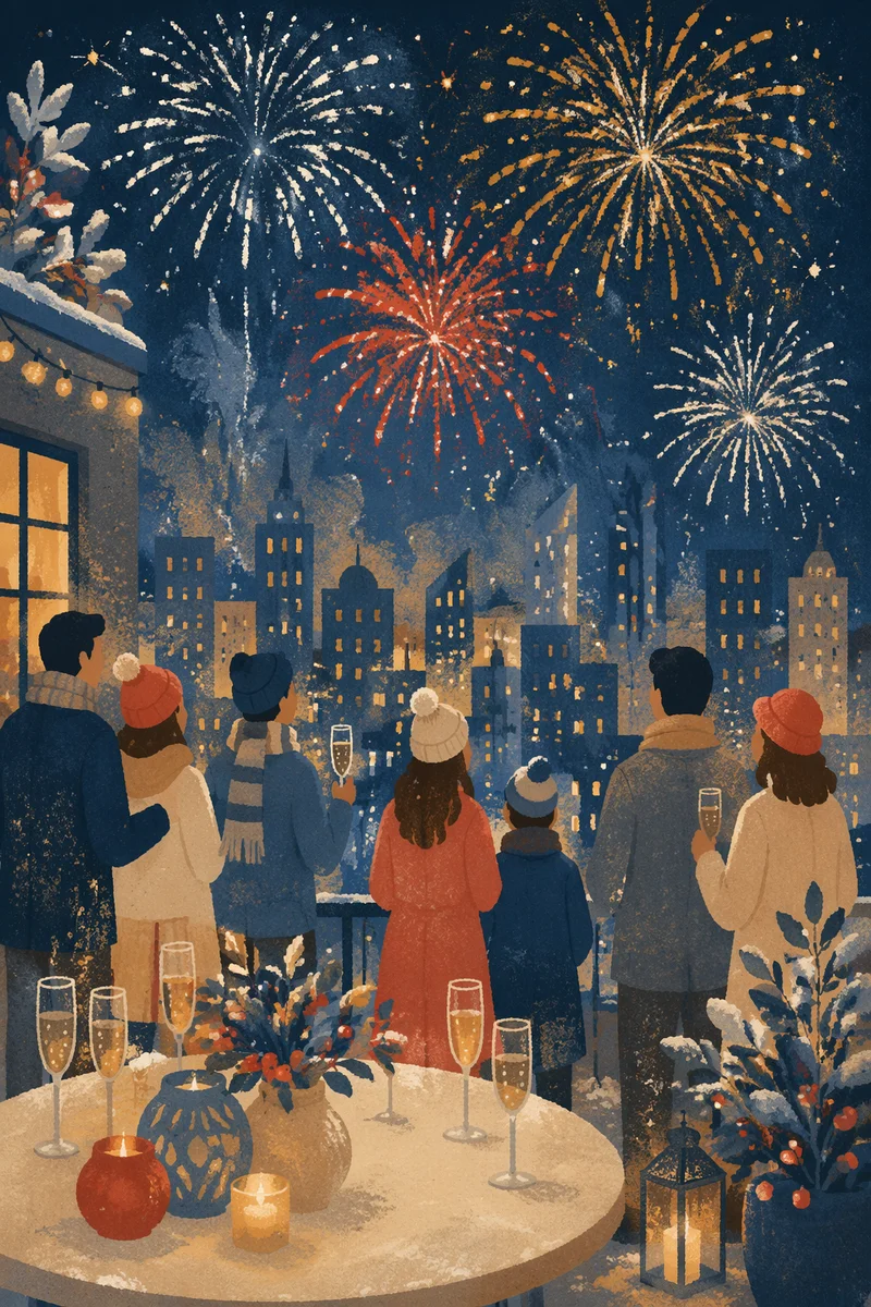New Year Fireworks Over Winter City