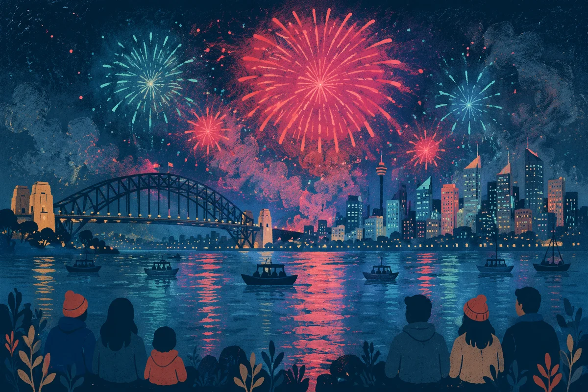New Year Fireworks Over Harbor Skyline