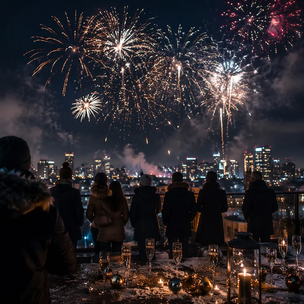 New Year Fireworks Over Winter City