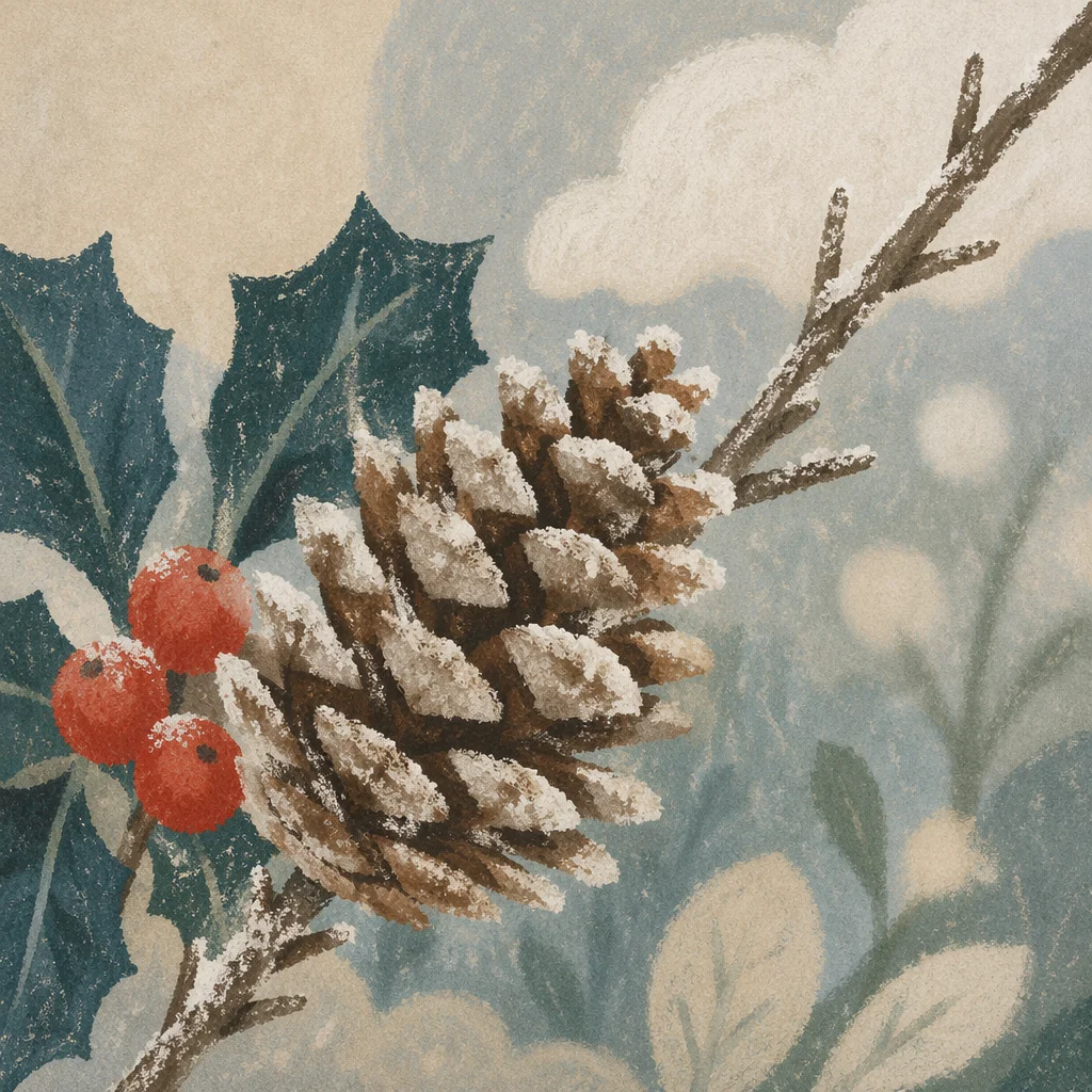 Frosted Pine Cone and Holly Winter Arrangement