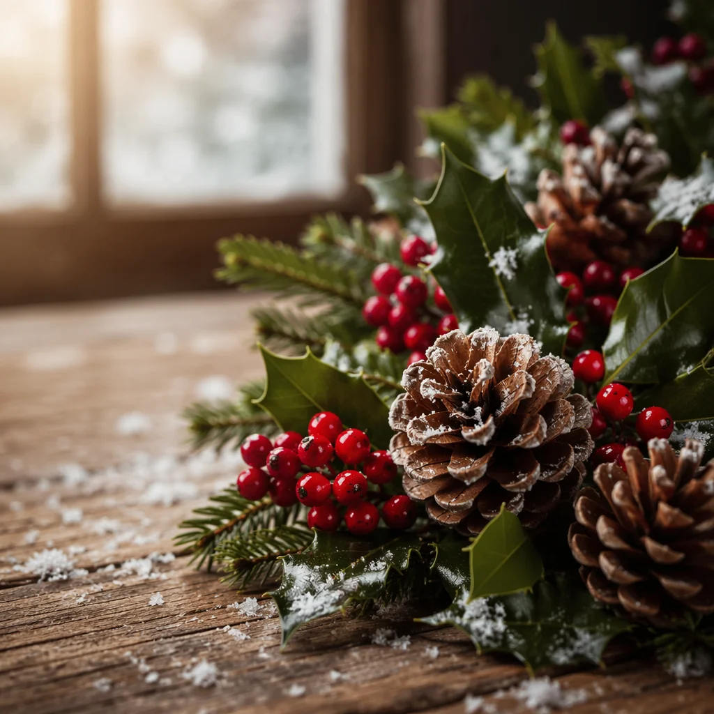 Rustic Pine Cone and Holly Winter Arrangement