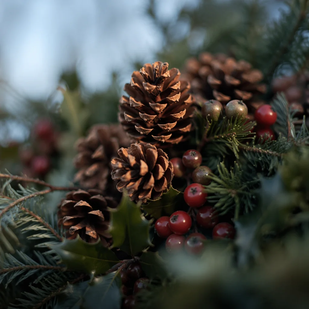 Pine Cone and Holly Winter Arrangement