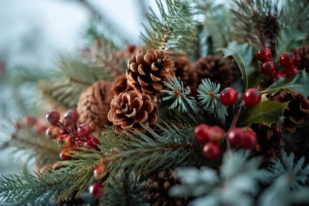 Rustic Pine Cone and Holly Winter Arrangement