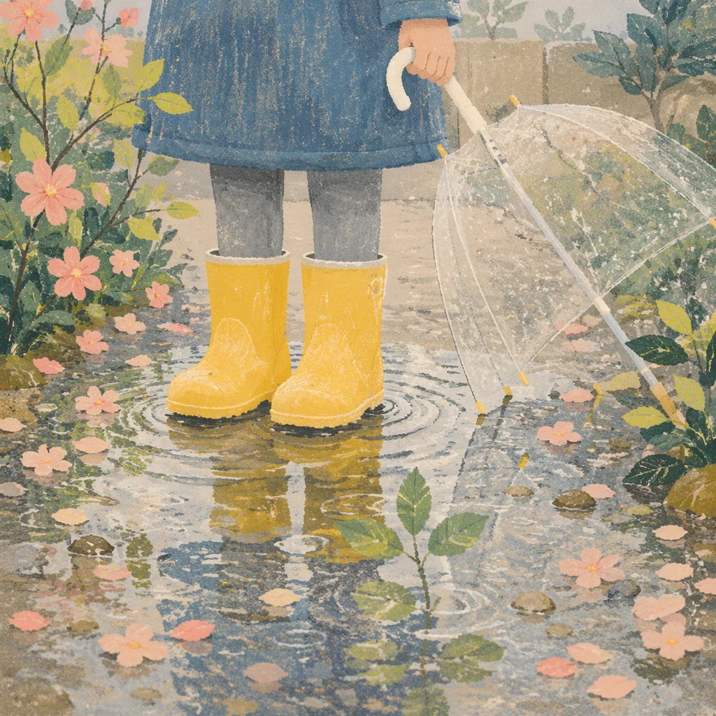 Yellow Rain Boots on Spring Puddle