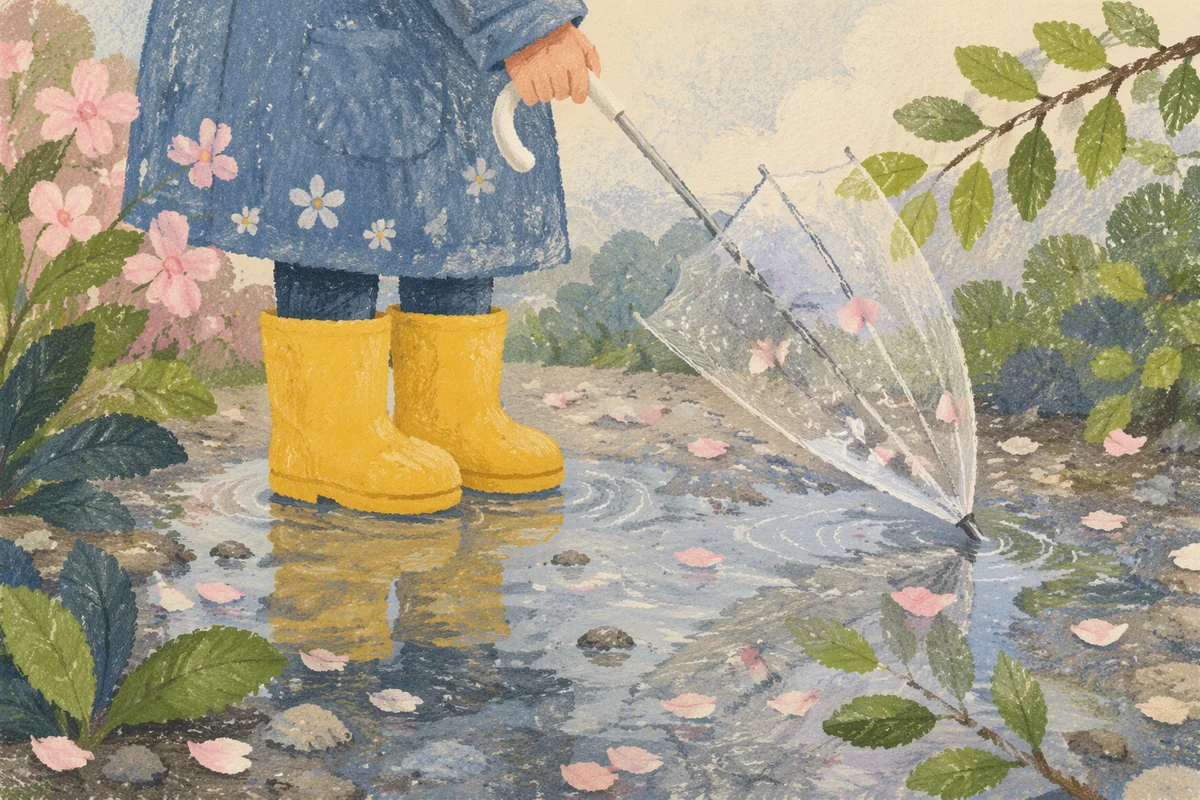 Yellow Rain Boots on Spring Puddle