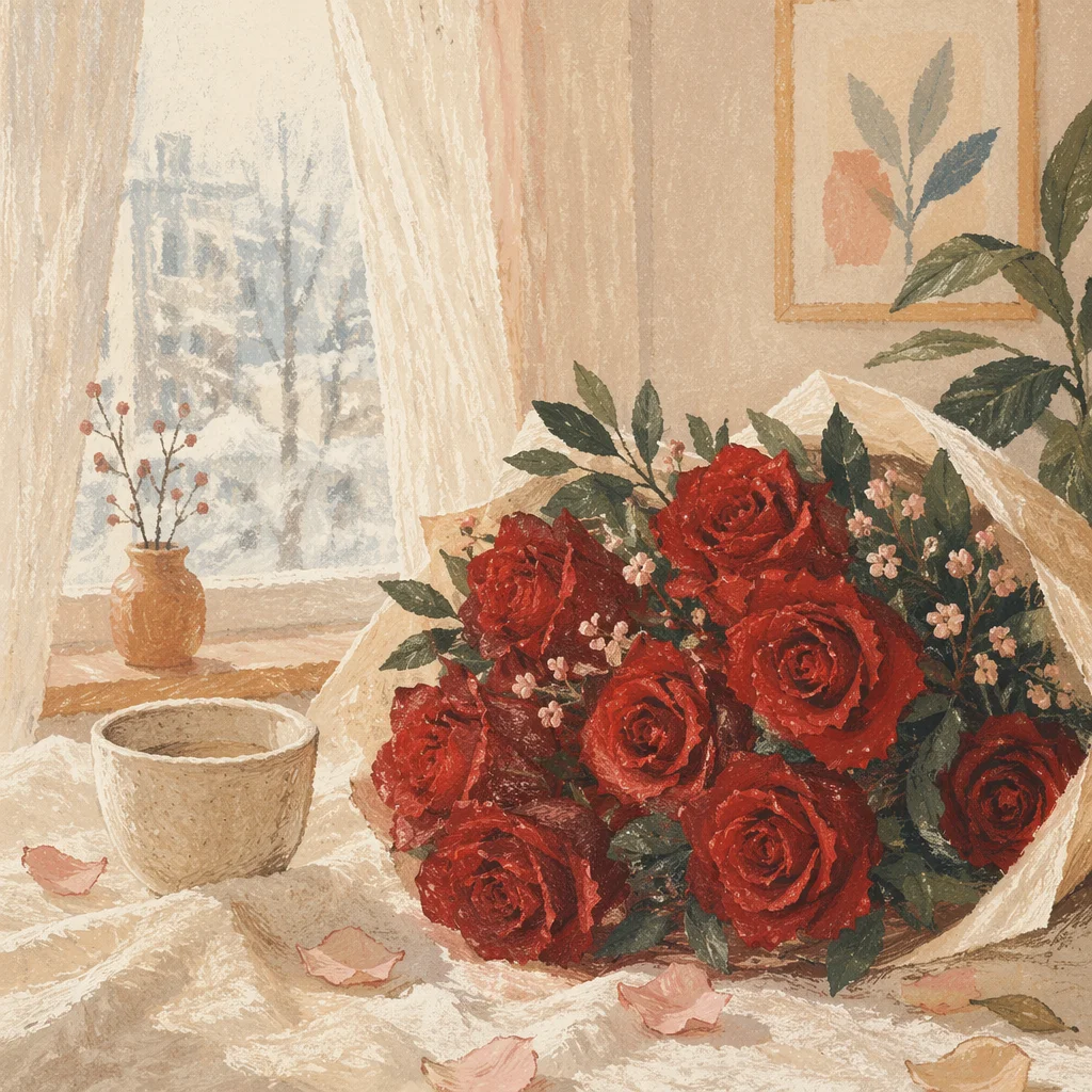 Romantic Red Roses Valentine Bouquet Still Life