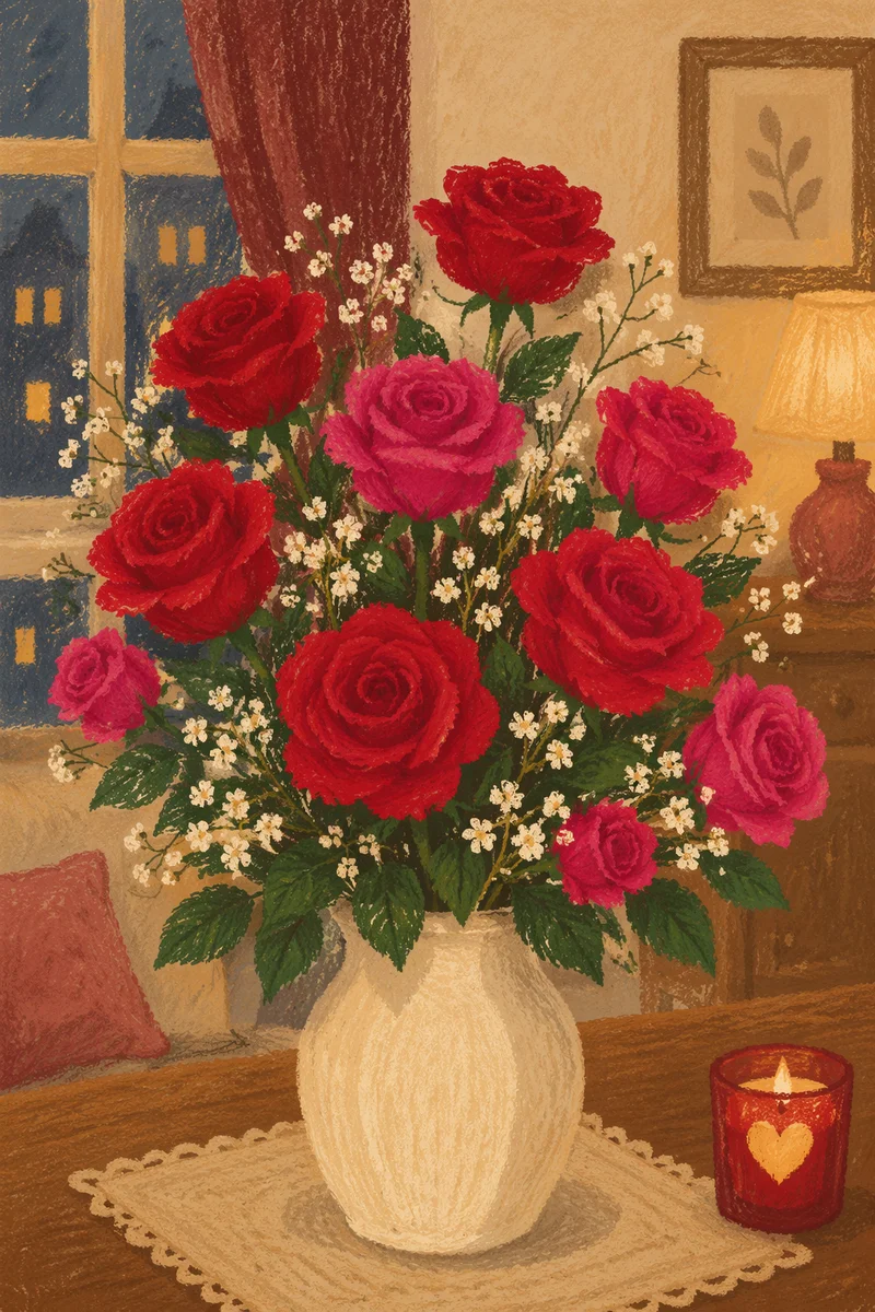 Romantic Red Rose Valentine Bouquet Close-Up