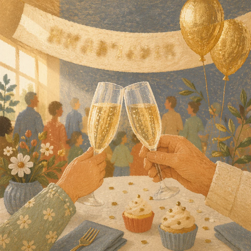 Warm Retirement Celebration with Gold Balloons