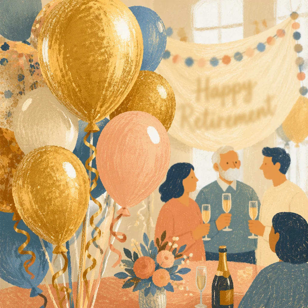 Elegant Retirement Celebration Gold Balloon Banner