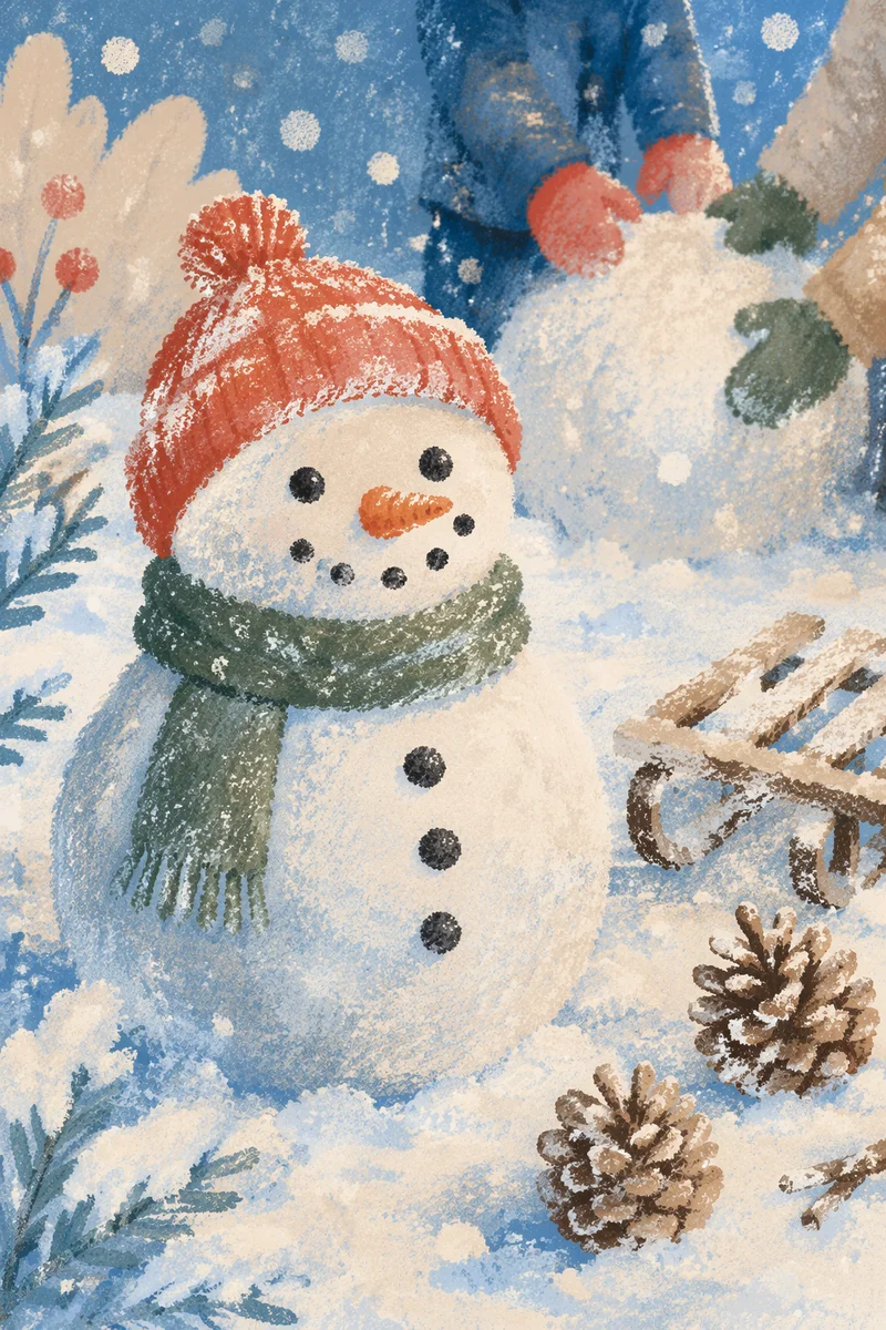 Cheerful Backyard Snowman on a Snowy Day