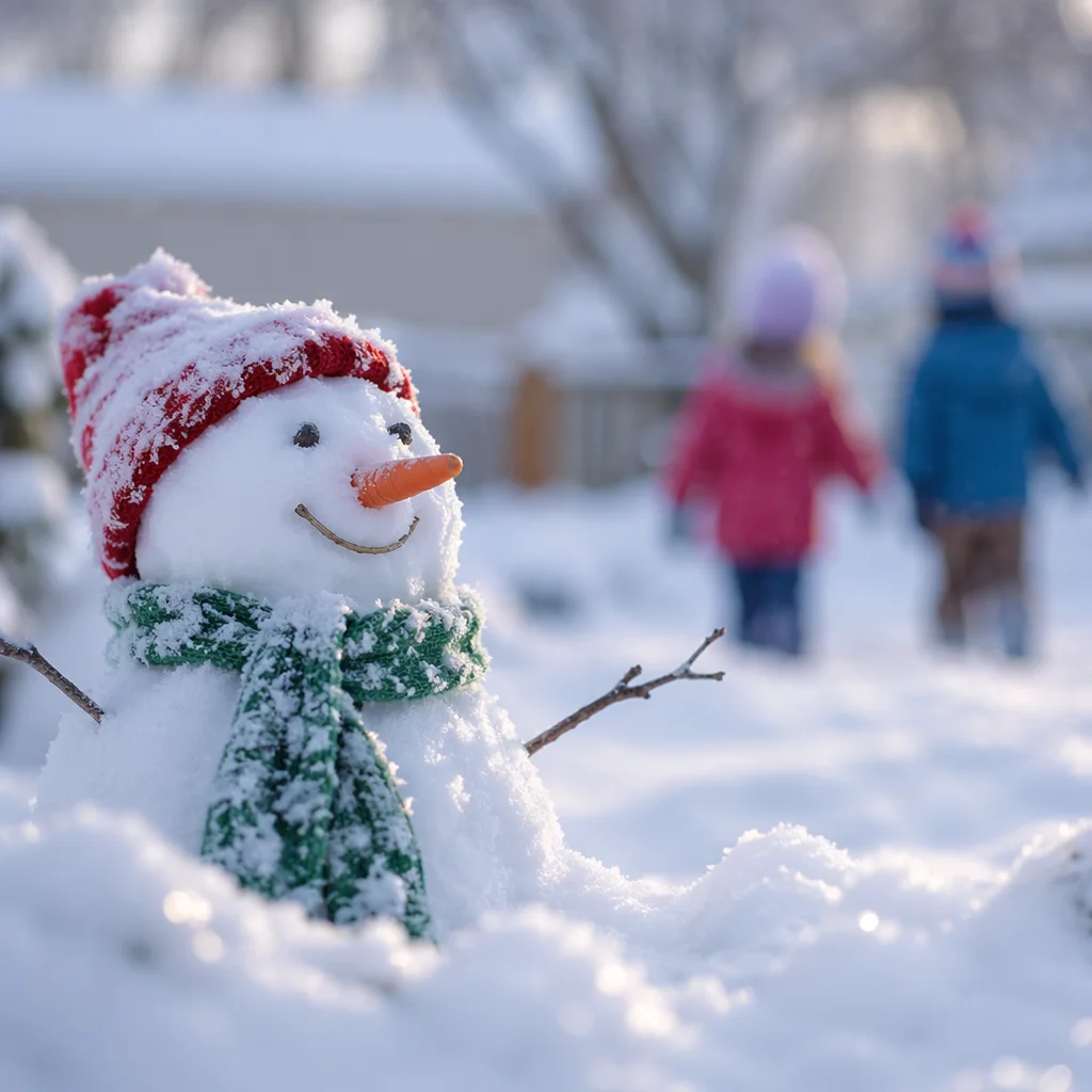 Handmade Snowman in Quiet Backyard Winter