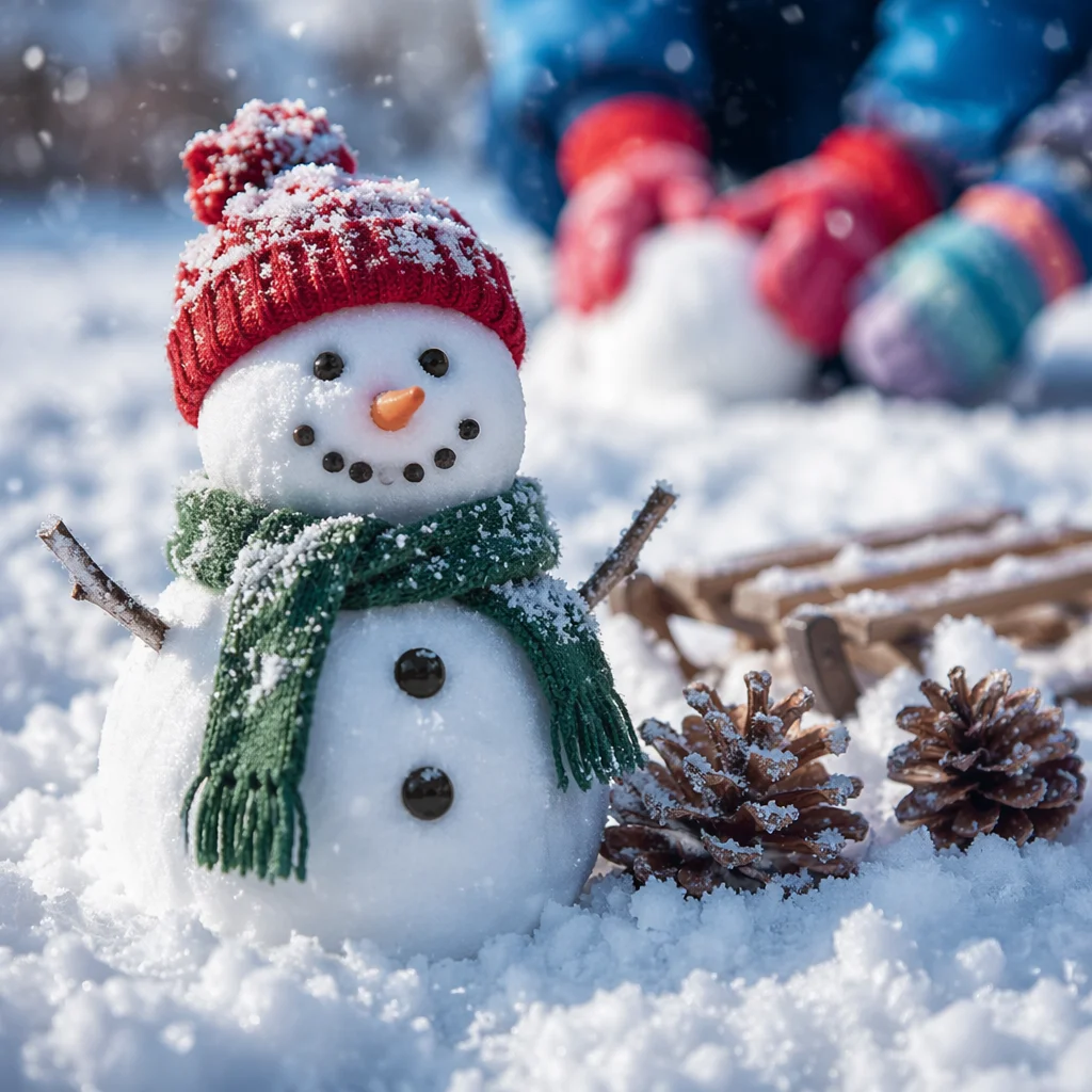 Cheerful Backyard Snowman on Snowy Winter Day