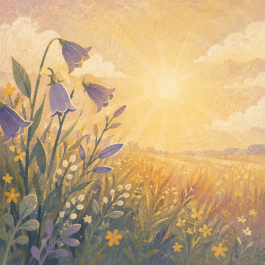 Spring Equinox Meadow with Purple Wildflowers