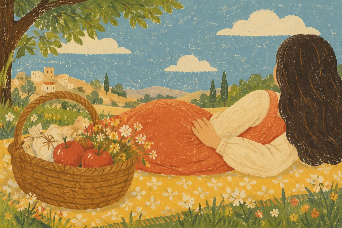 Sunny Spring Picnic with Flowers Basket