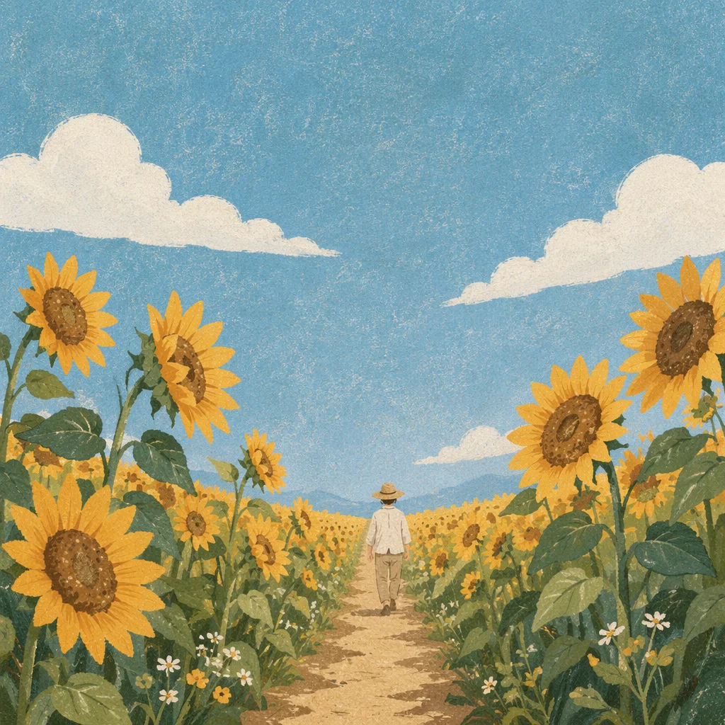 Bright Summer Sunflower Field Under Blue Sky
