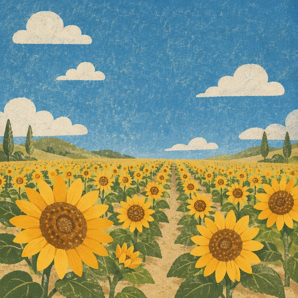 Bright Summer Sunflower Field Under Blue Sky