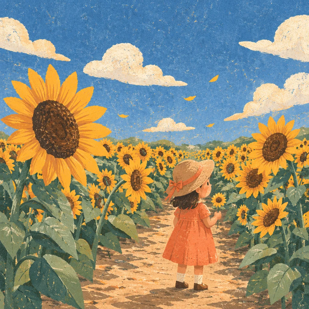 Bright Summer Sunflower Field Under Blue Sky