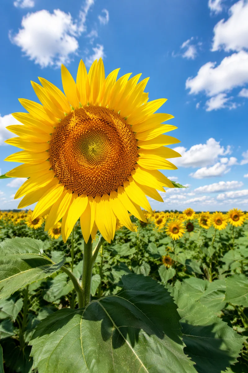 Bright Summer Sunflower Under Blue Sky
