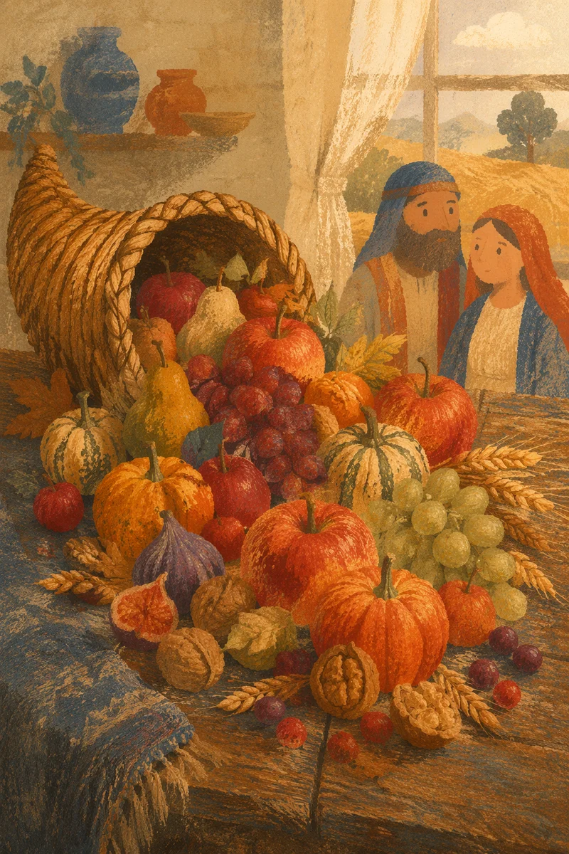 Thanksgiving Cornucopia with Autumn Harvest Fruits
