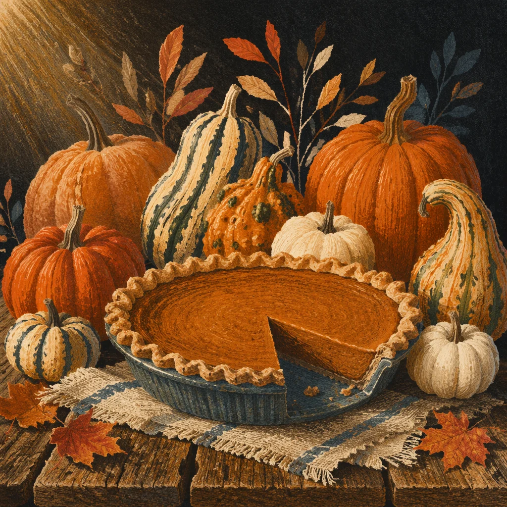 Thanksgiving Pumpkin Pie with Rustic Harvest Decor