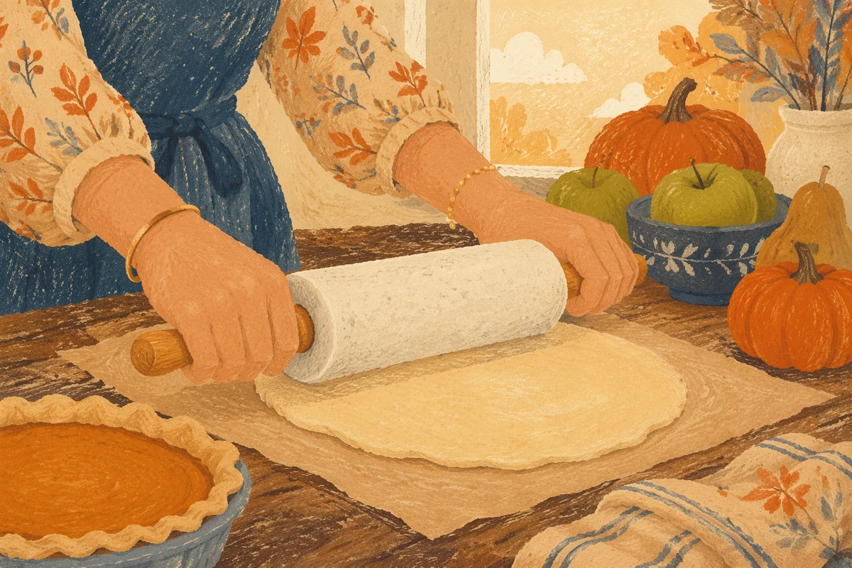Thanksgiving Pumpkin Pie Baking on Rustic Table