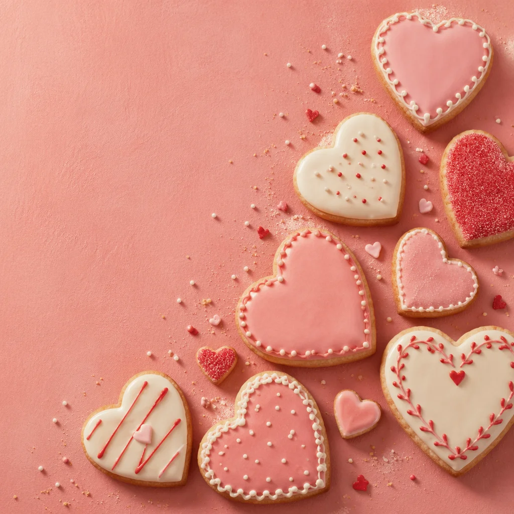 Valentine Heart Cookies on Pastel Pink