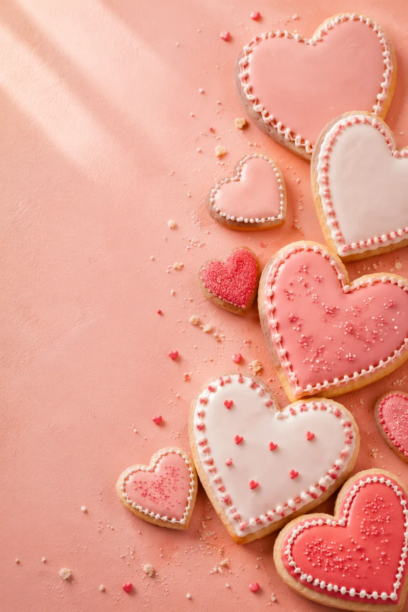 Valentine Heart Cookies on Pastel Pink