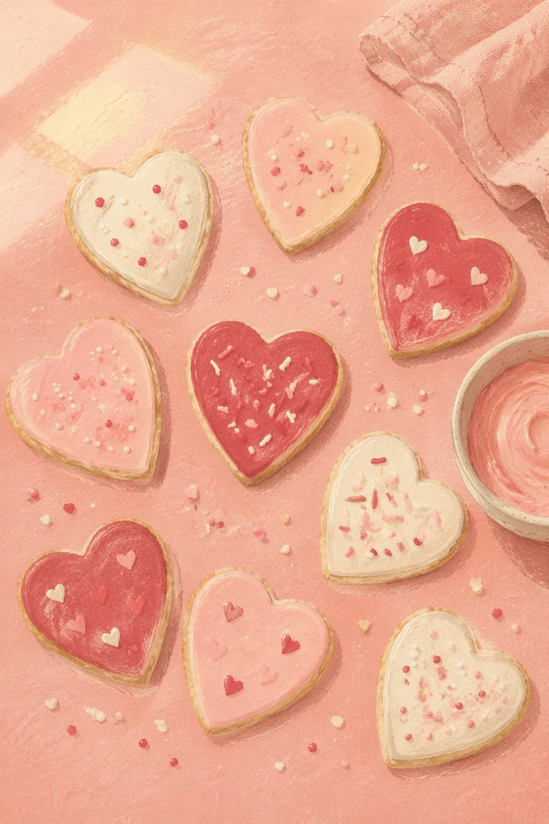 Valentine Heart Cookies on Pastel Pink
