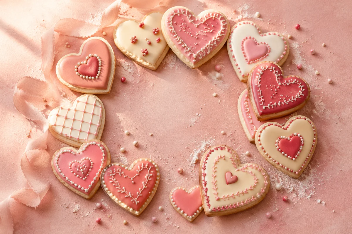 Valentine Heart Cookies on Blush Pink