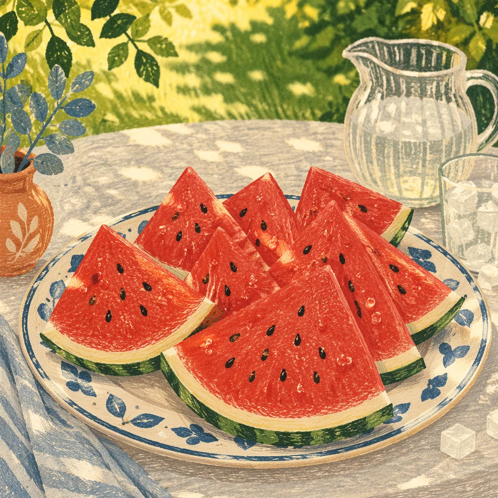 Summer Watermelon Slices on Garden Table