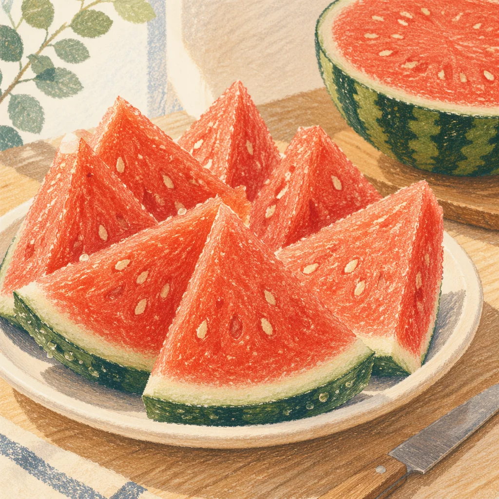 Fresh Watermelon Slices on White Plate