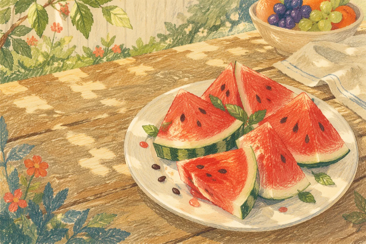 Sunlit Watermelon Slices on Picnic Table