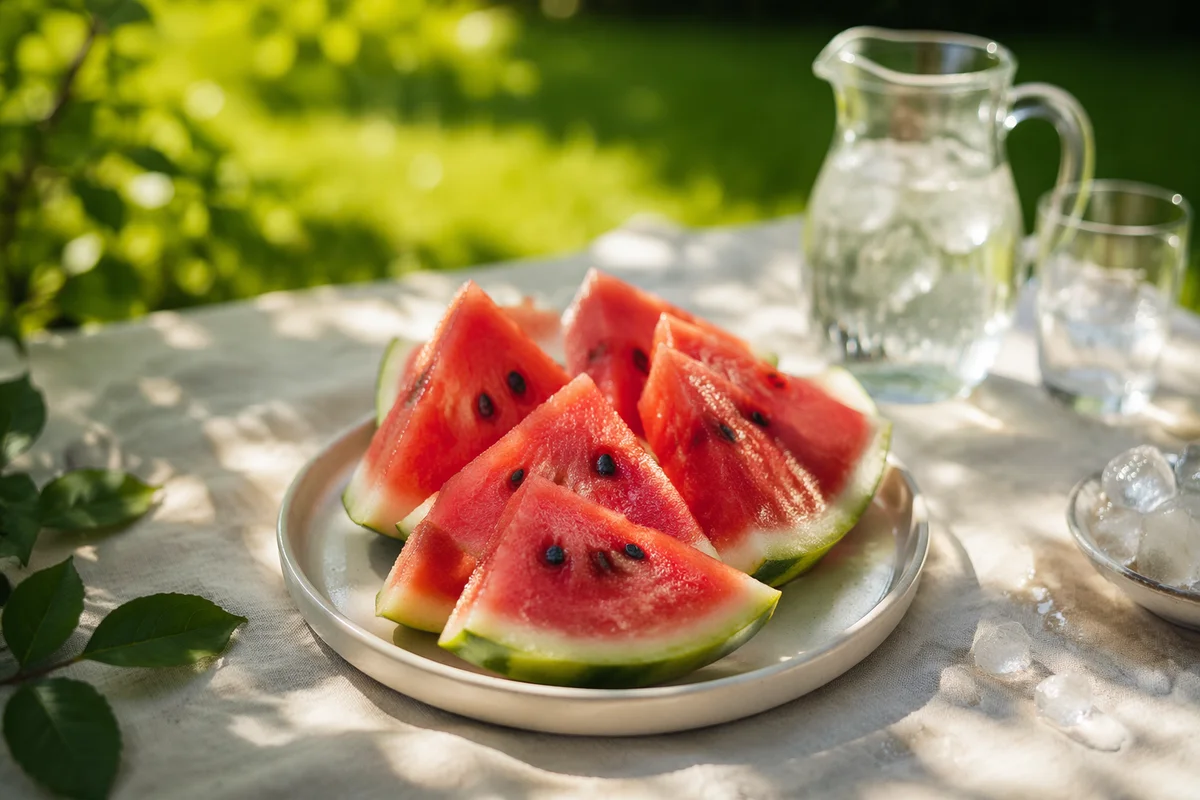 Summer Watermelon Slices on Garden Table