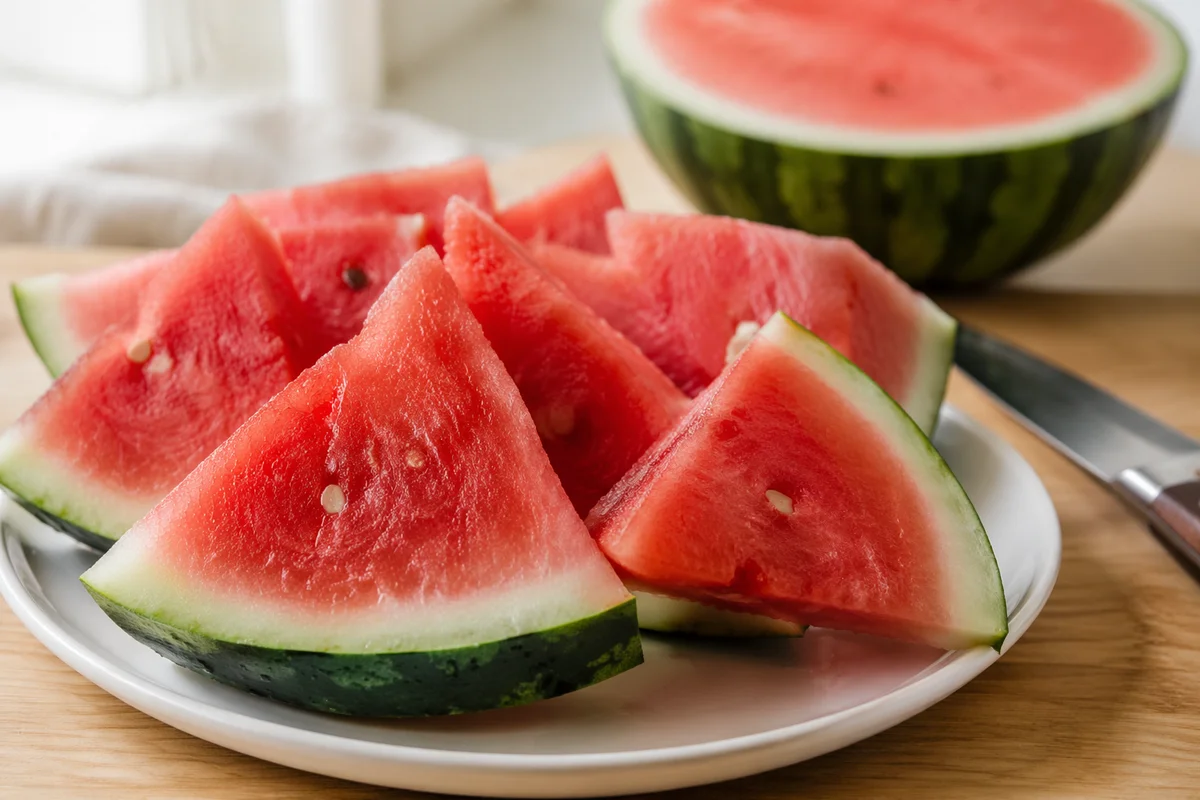 Fresh Watermelon Slices on White Plate