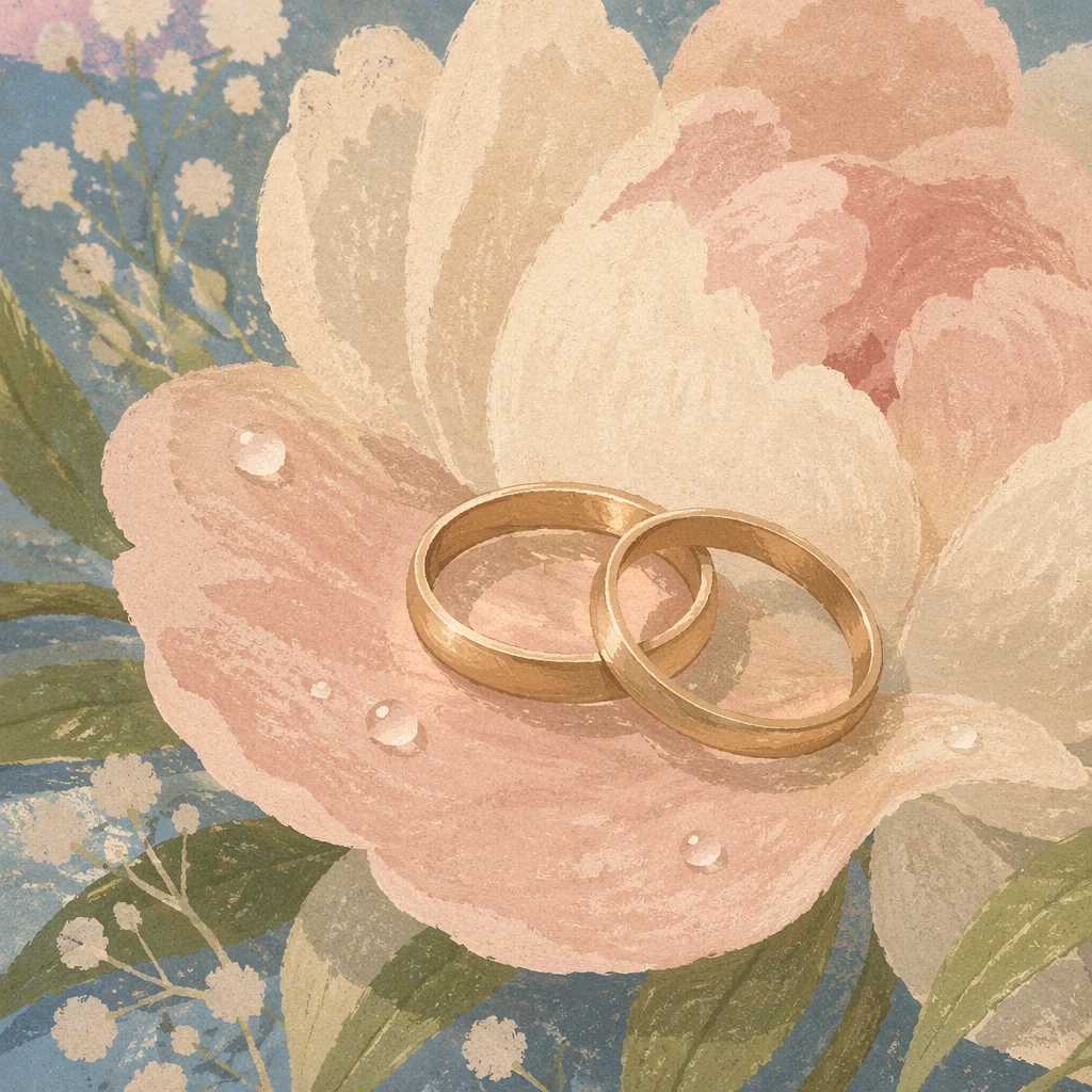 Wedding Rings on Blush Flower Petals