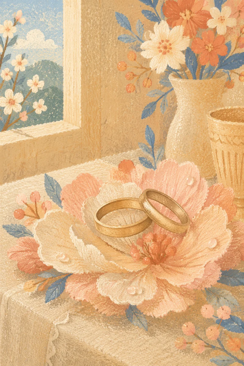 Wedding Rings on Spring Flower Petals