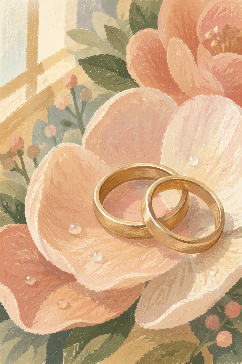 Wedding Rings on Blush Flower Petals