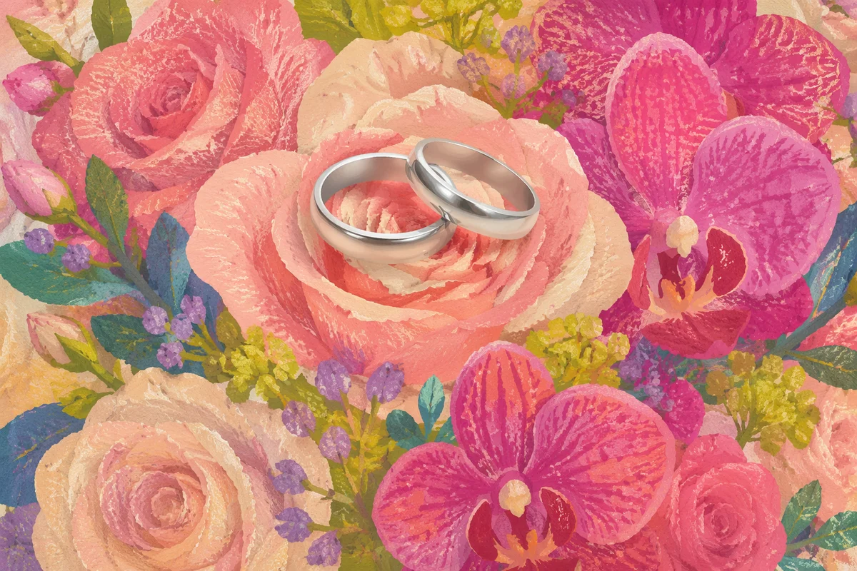 Silver Wedding Rings on Blush Petals