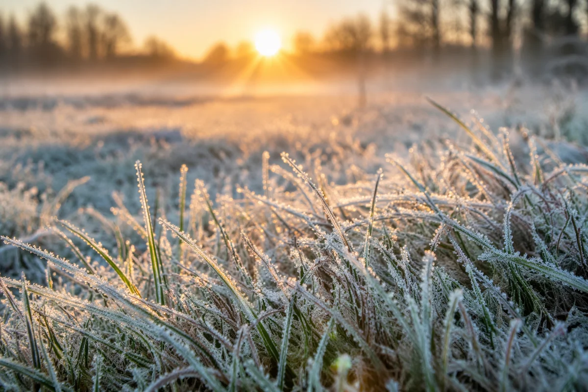 Winter Frost Sparkling on Meadow Grass