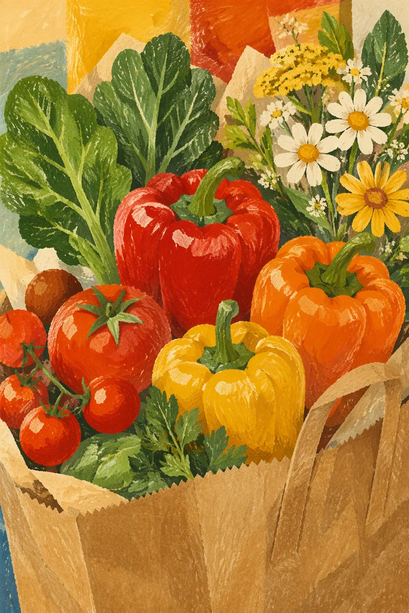 Fresh Produce and Flowers in Kraft Bag
