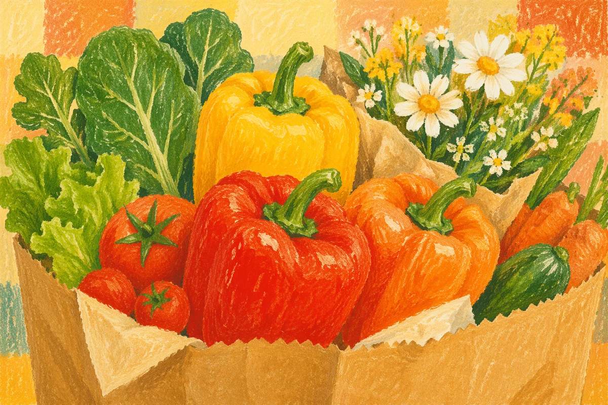 Fresh Market Grocery Bag with Flowers