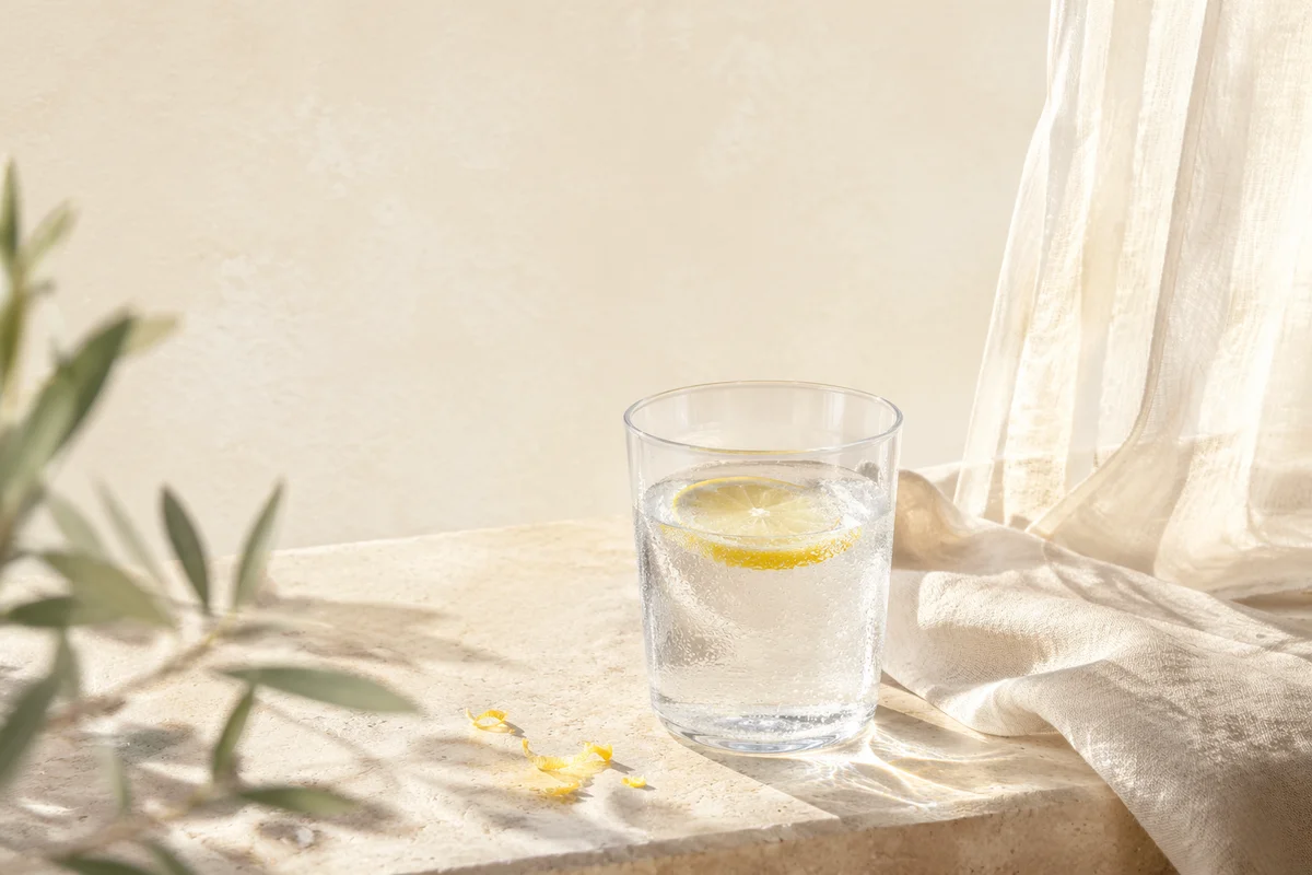Sunlit Lemon Water Glass Still Life