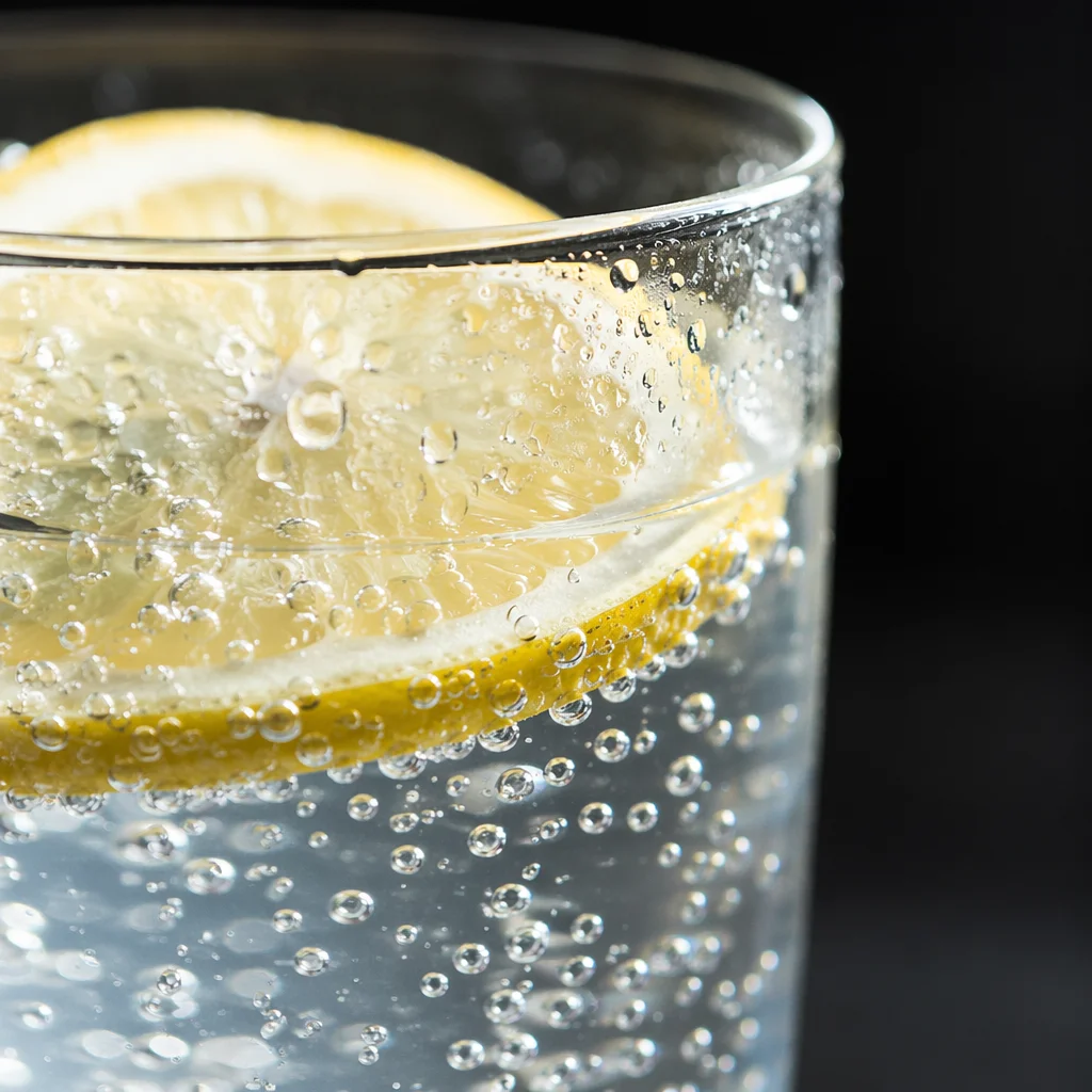 Sparkling Lemon Water in Sunlit Glass