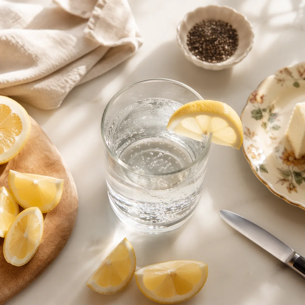 Sparkling Lemon Water in Morning Sunlight