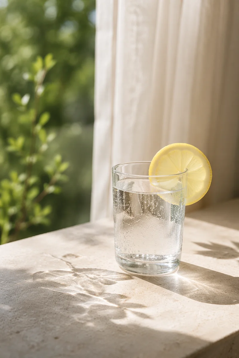 Sunlit Lemon Water Glass by Window